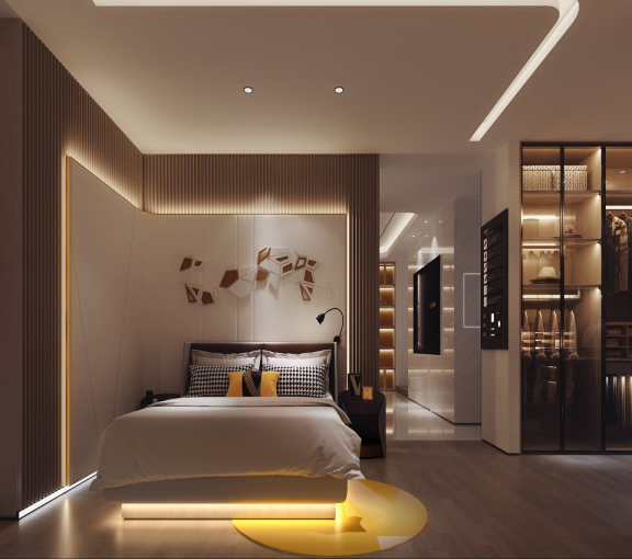 Some careful lighting of the bedroom makes the bedroom more warm